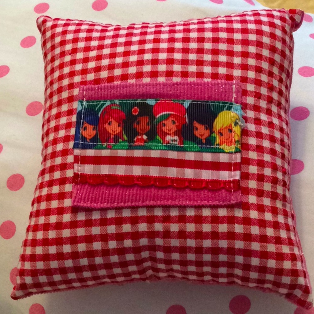Handmade Strawberry Shortcake characters Tooth fairy gingham pillow